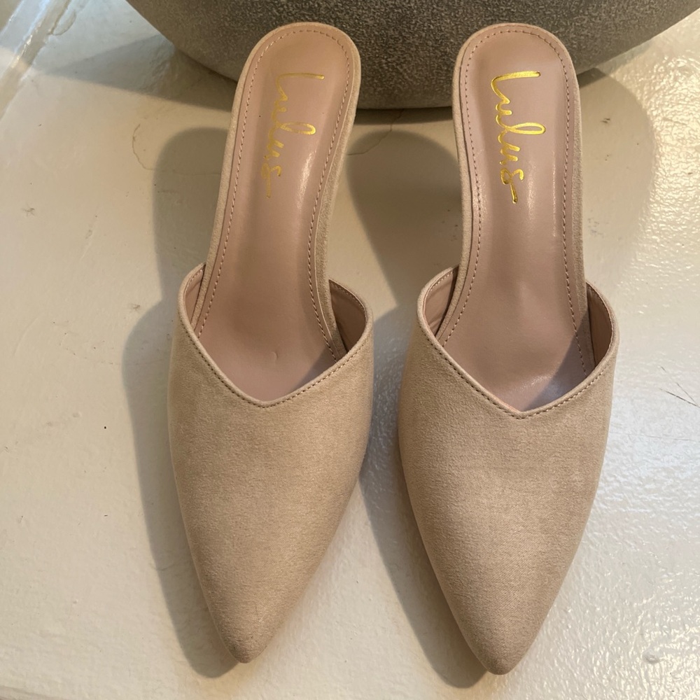 Lulu's Blush Beige Pointed-Toe Slip-On Mules